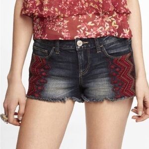EXPRESS Jeans Embroidered Denim Shorts Size 4 EUC NICE BOHO IKAT Funky Fun